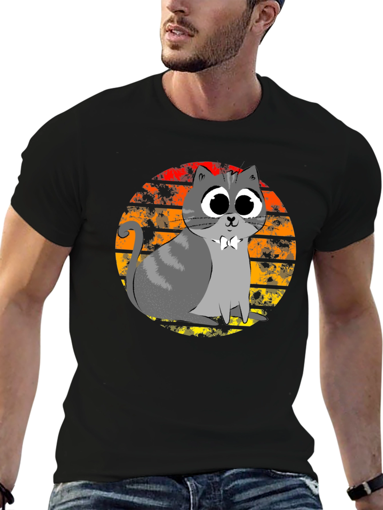 Cute Cat Sunset Graphic T-Shirt - Unique Design!