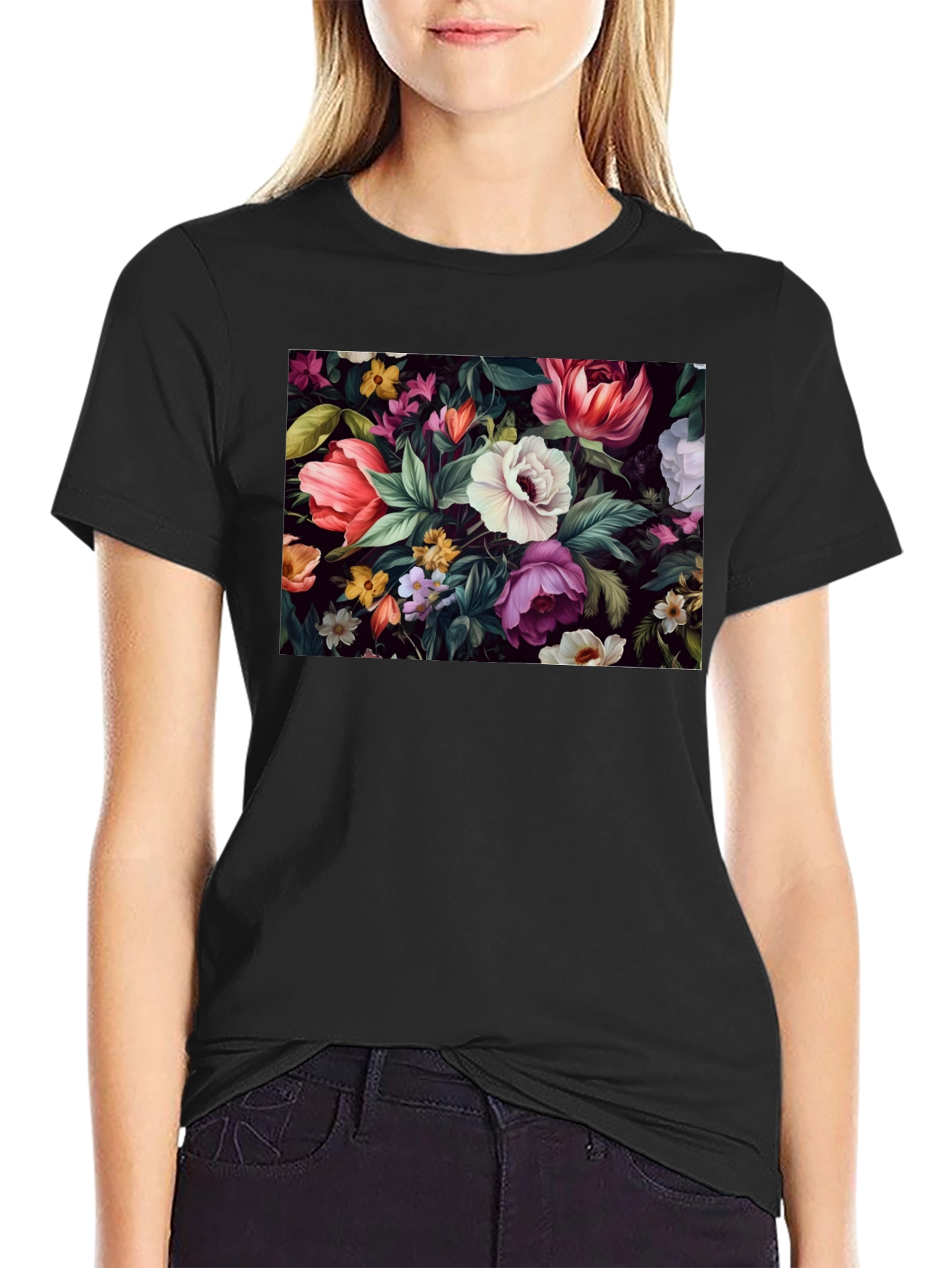 Floral Print Black T-Shirt