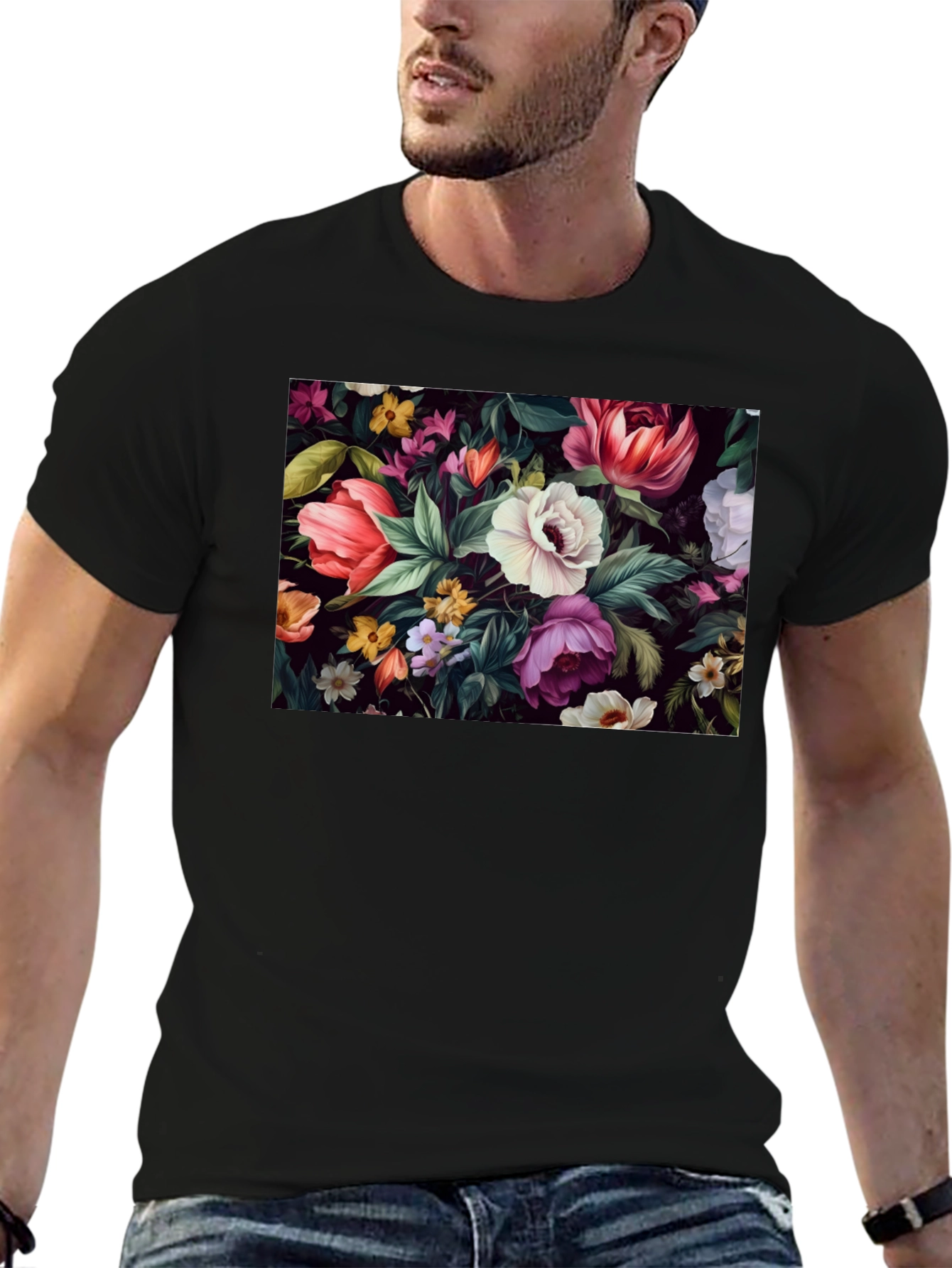 Floral Print Black T-Shirt