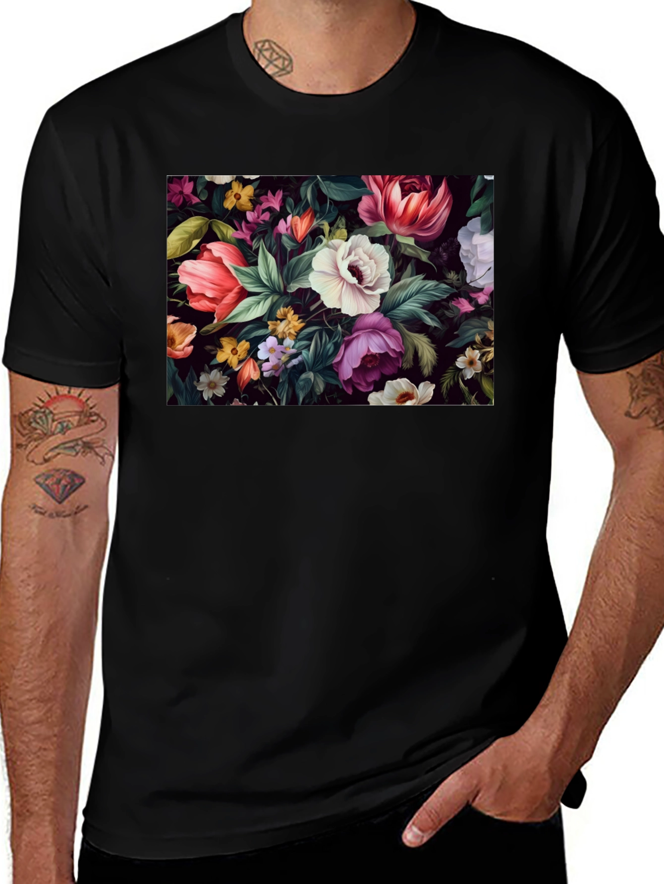 Floral Print Black T-Shirt