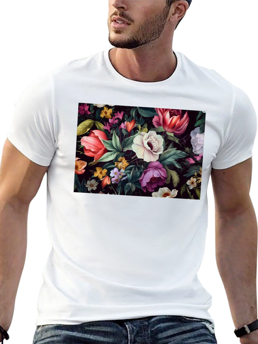 Floral Print Black T-Shirt