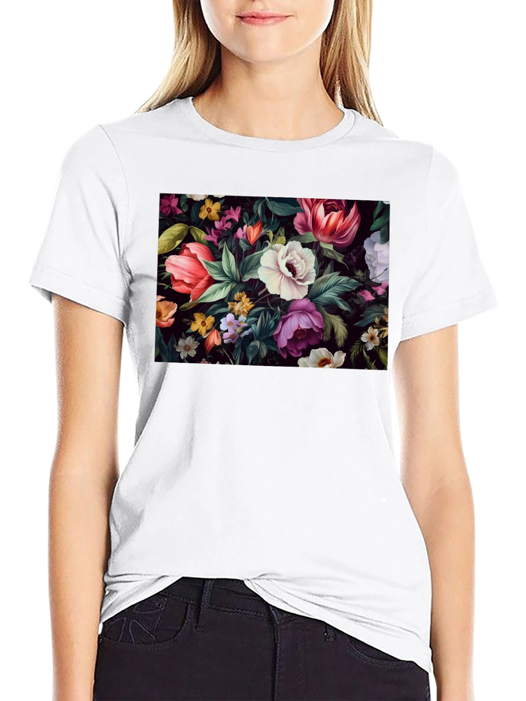 Floral Print Black T-Shirt