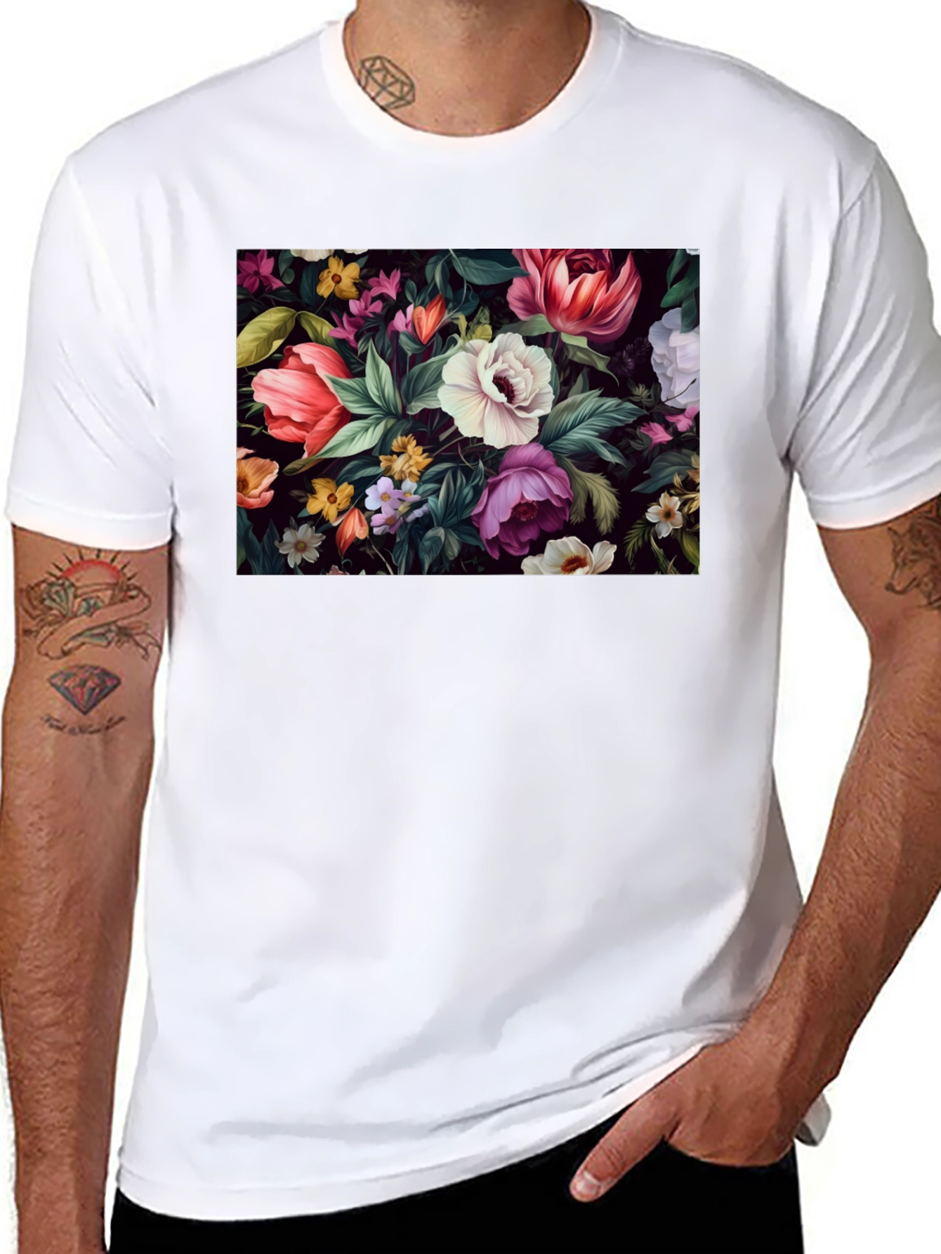 Floral Print Black T-Shirt