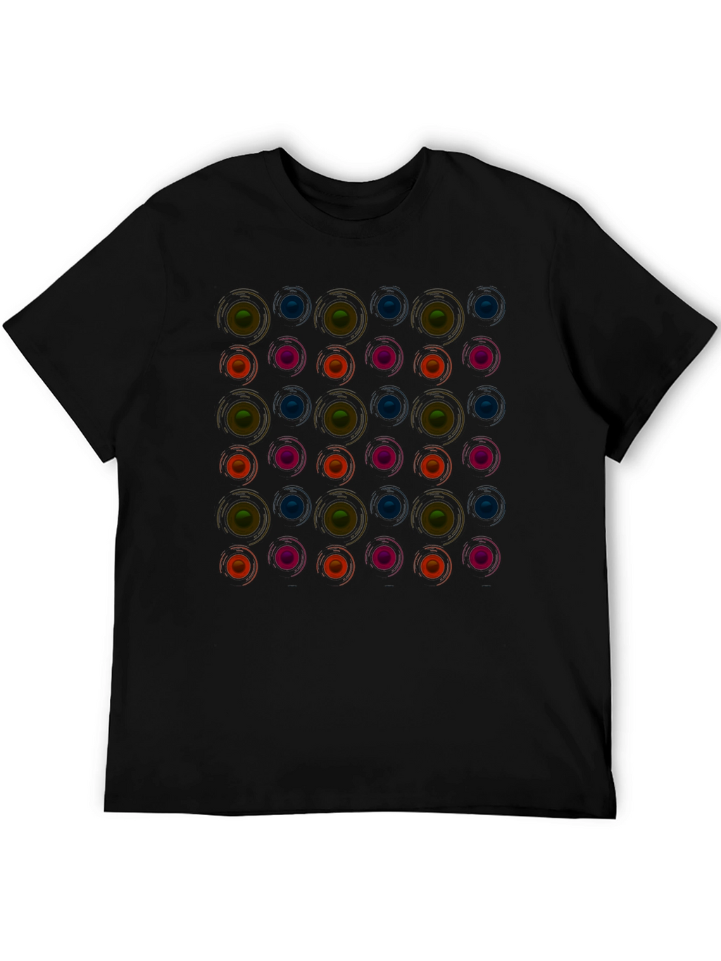 Retro Circle Pattern Black T-Shirt - Modern Graphic Tee