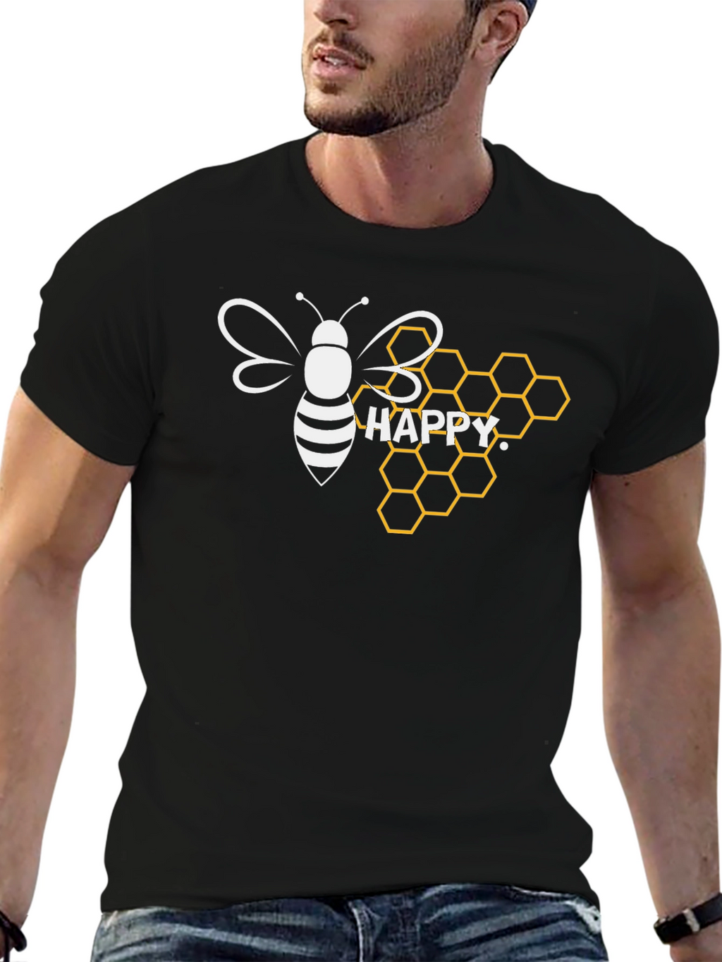 Happy Bee Honeycomb Graphic T-Shirt