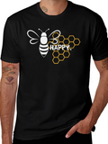 Happy Bee Honeycomb Graphic T-Shirt