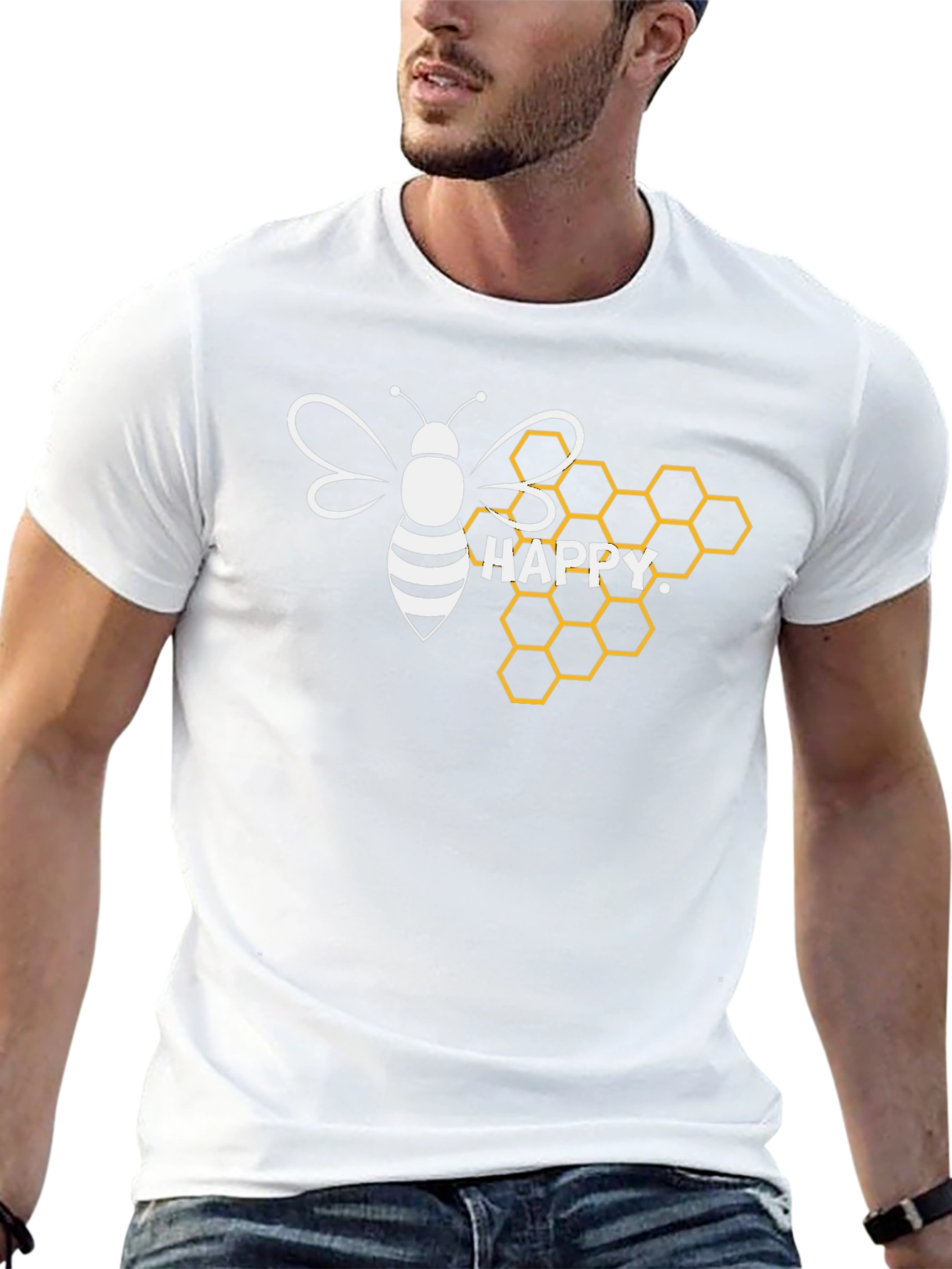 Happy Bee Honeycomb Graphic T-Shirt