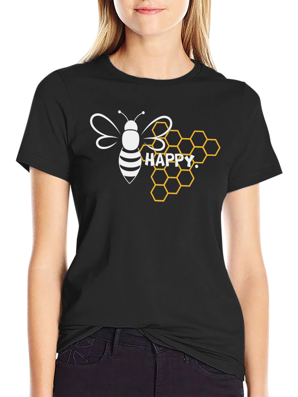 Happy Bee Honeycomb Graphic T-Shirt
