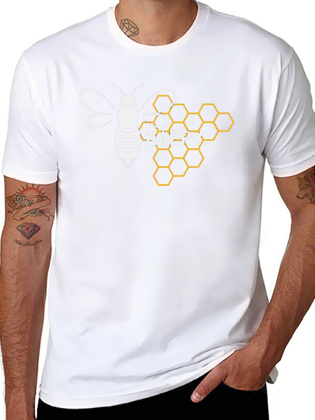 Happy Bee Honeycomb Graphic T-Shirt