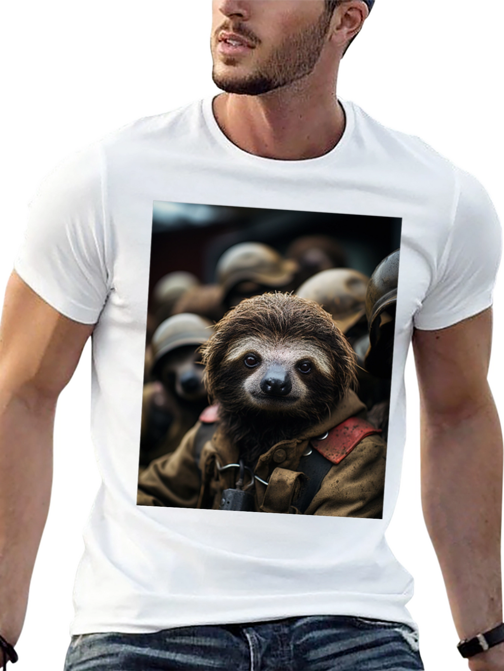 Sloth Soldier Graphic T-Shirt - Unisex Black Tee