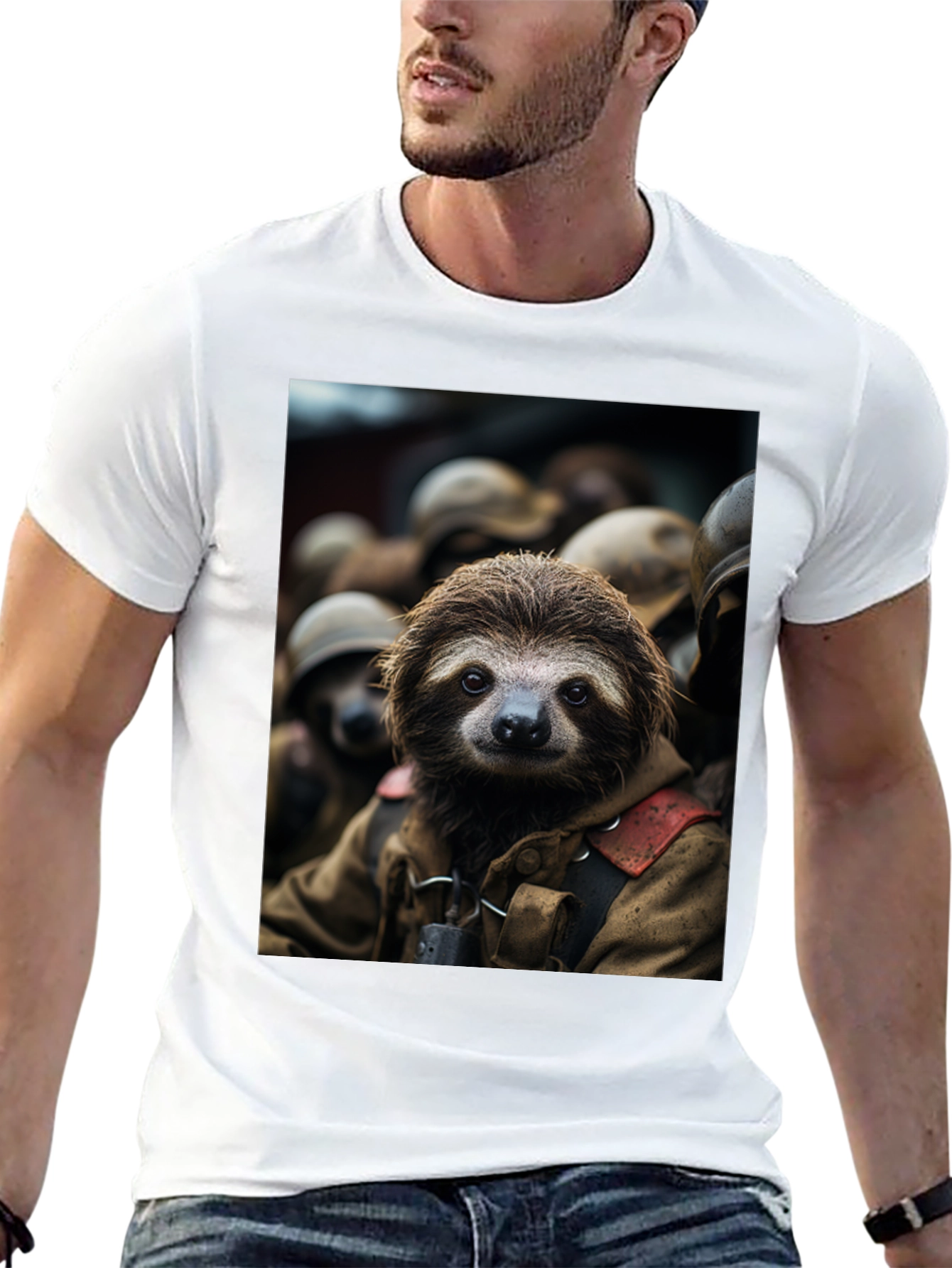 Sloth Soldier Graphic T-Shirt - Unisex Black Tee