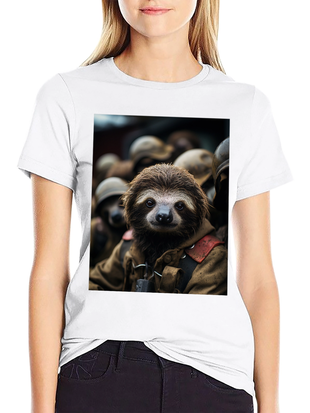 Sloth Soldier Graphic T-Shirt - Unisex Black Tee