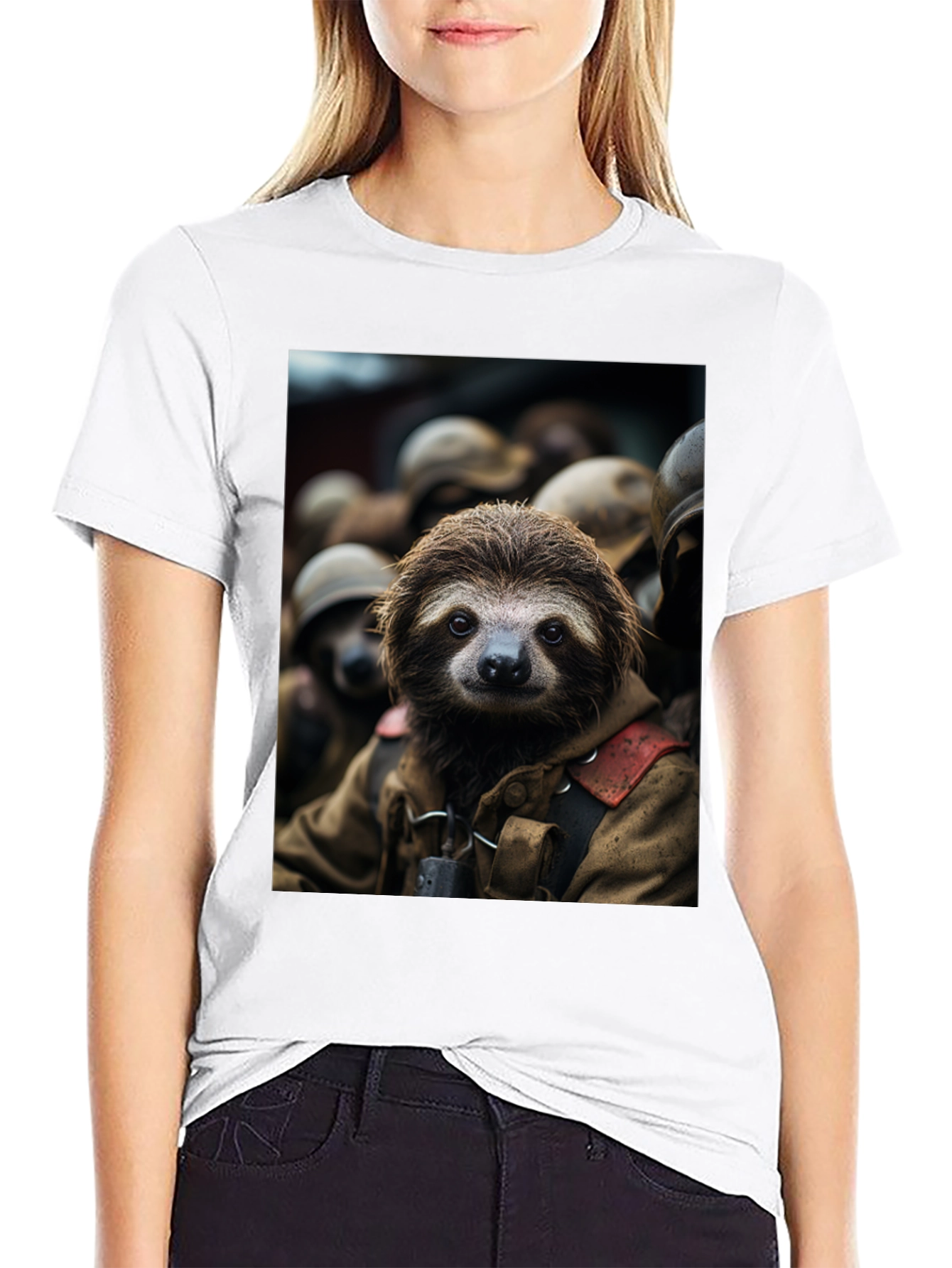 Sloth Soldier Graphic T-Shirt - Unisex Black Tee