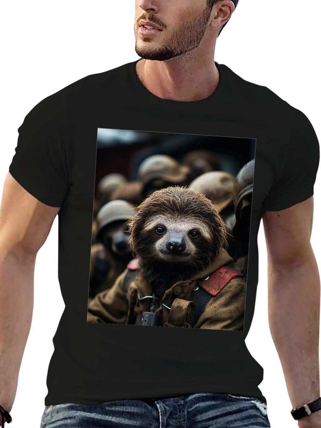Sloth Soldier Graphic T-Shirt - Unisex Black Tee