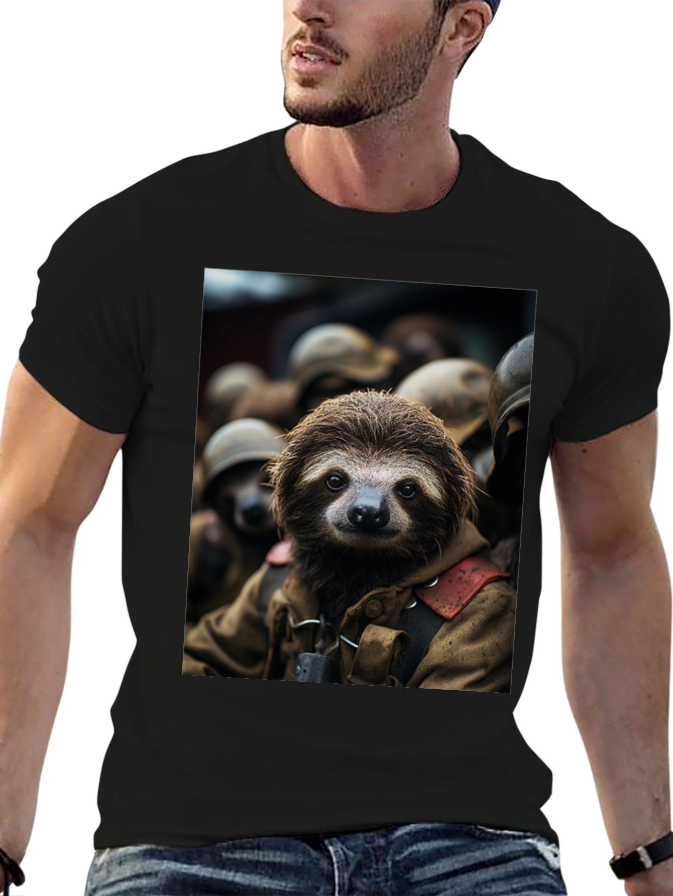 Sloth Soldier Graphic T-Shirt - Unisex Black Tee