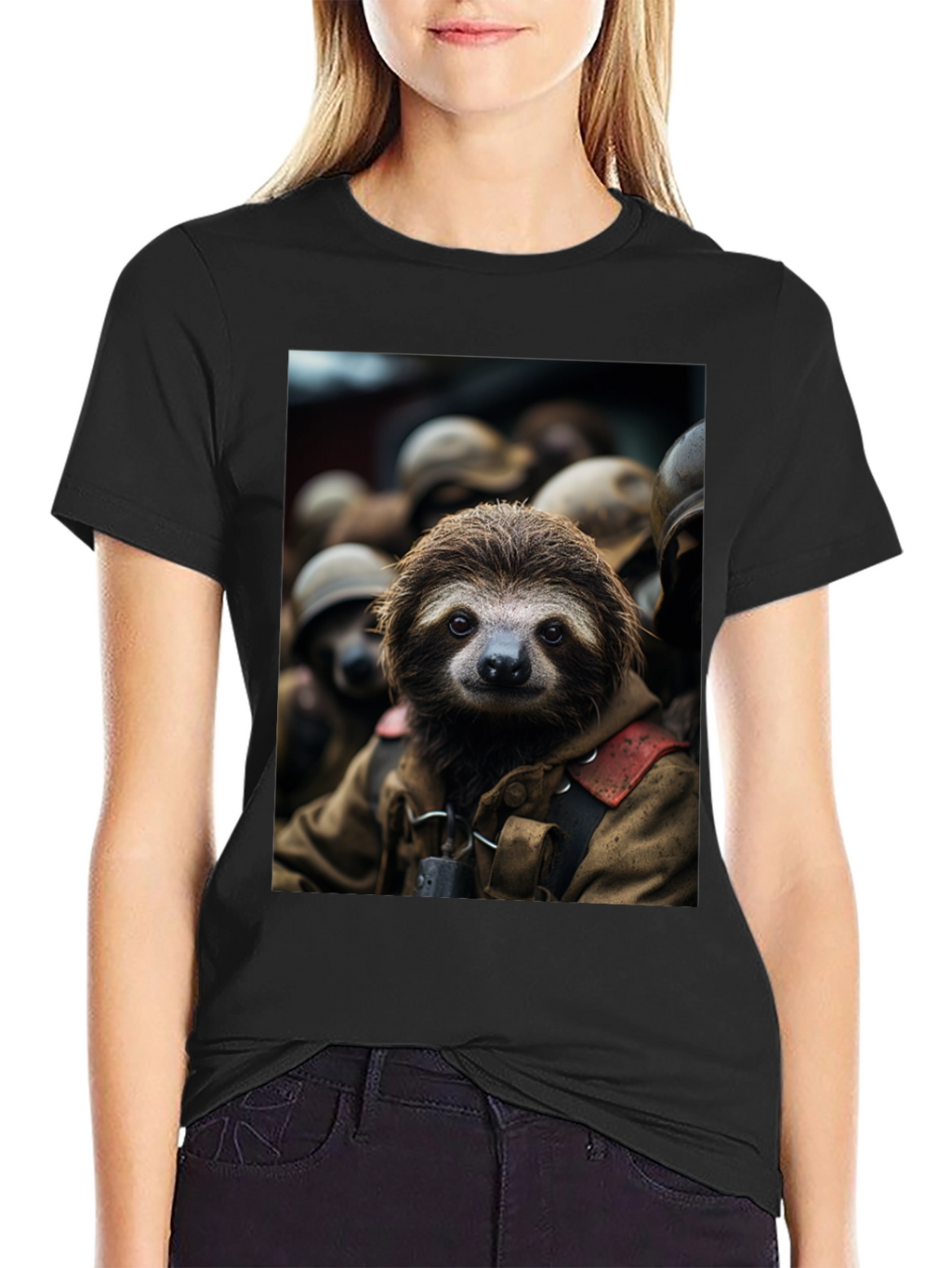 Sloth Soldier Graphic T-Shirt - Unisex Black Tee