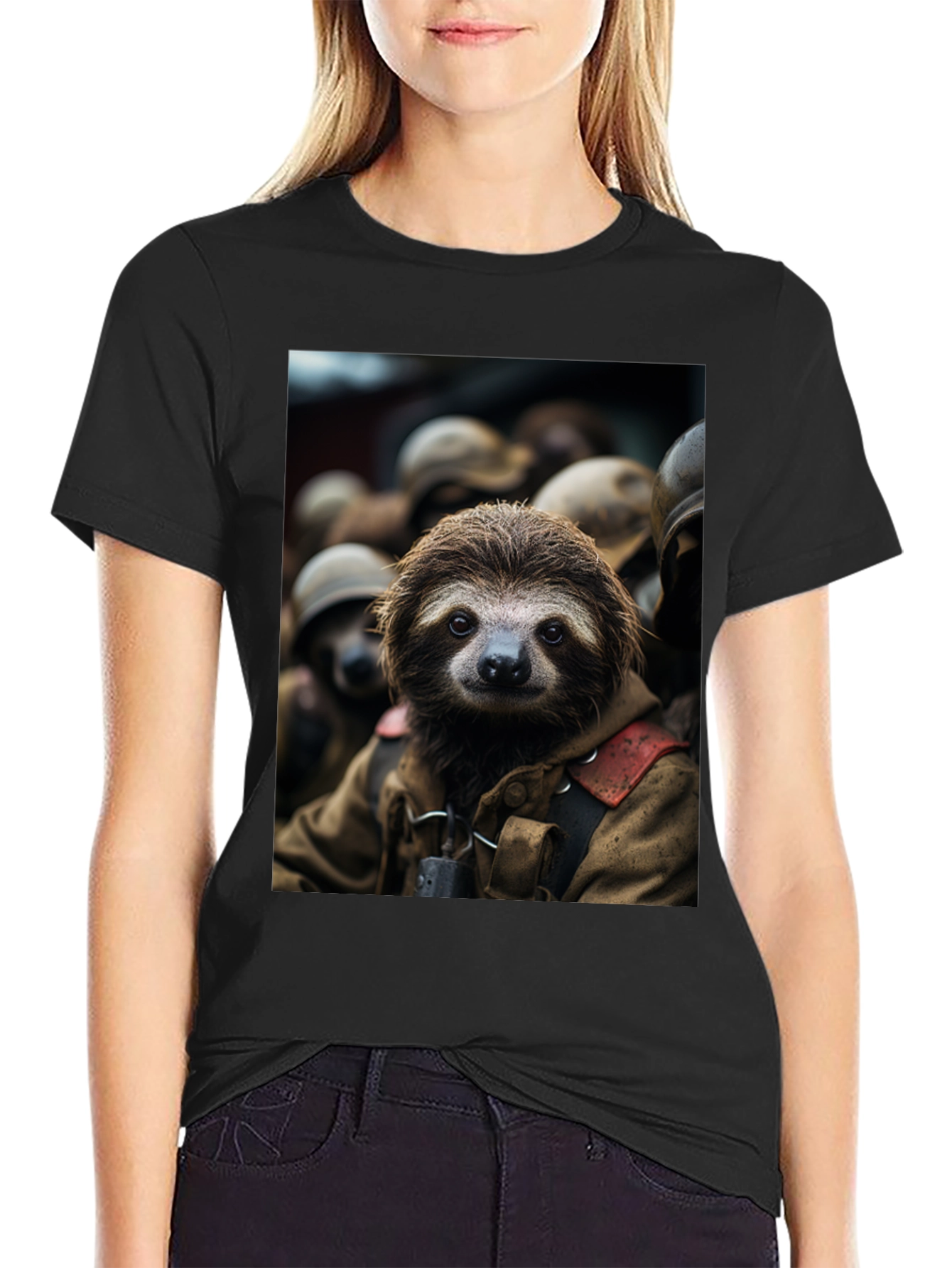 Sloth Soldier Graphic T-Shirt - Unisex Black Tee