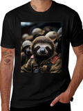Sloth Soldier Graphic T-Shirt - Unisex Black Tee