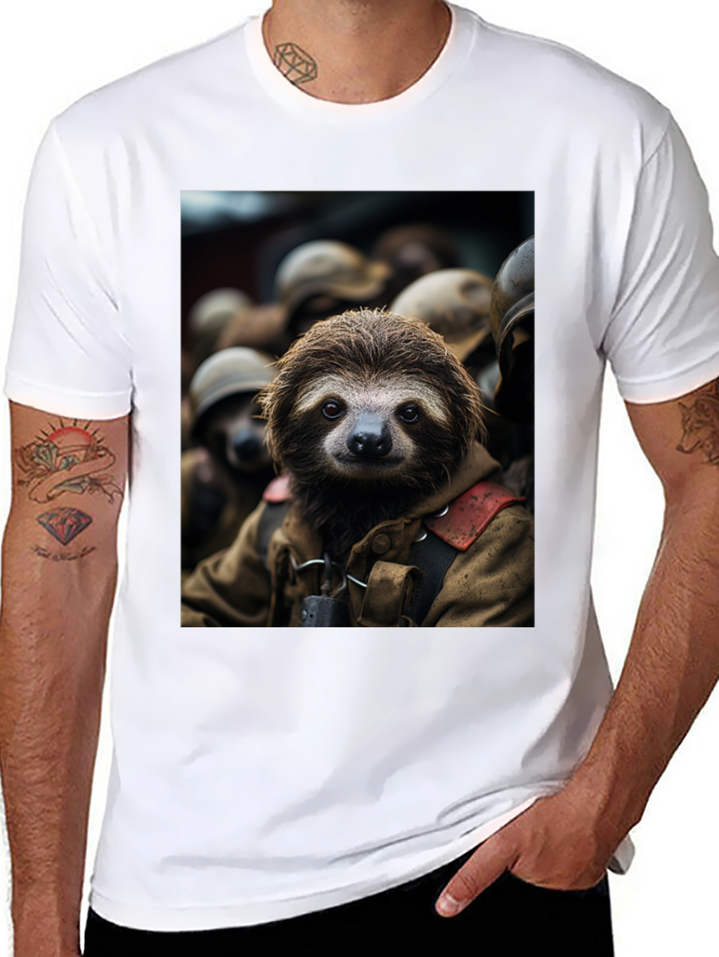 Sloth Soldier Graphic T-Shirt - Unisex Black Tee