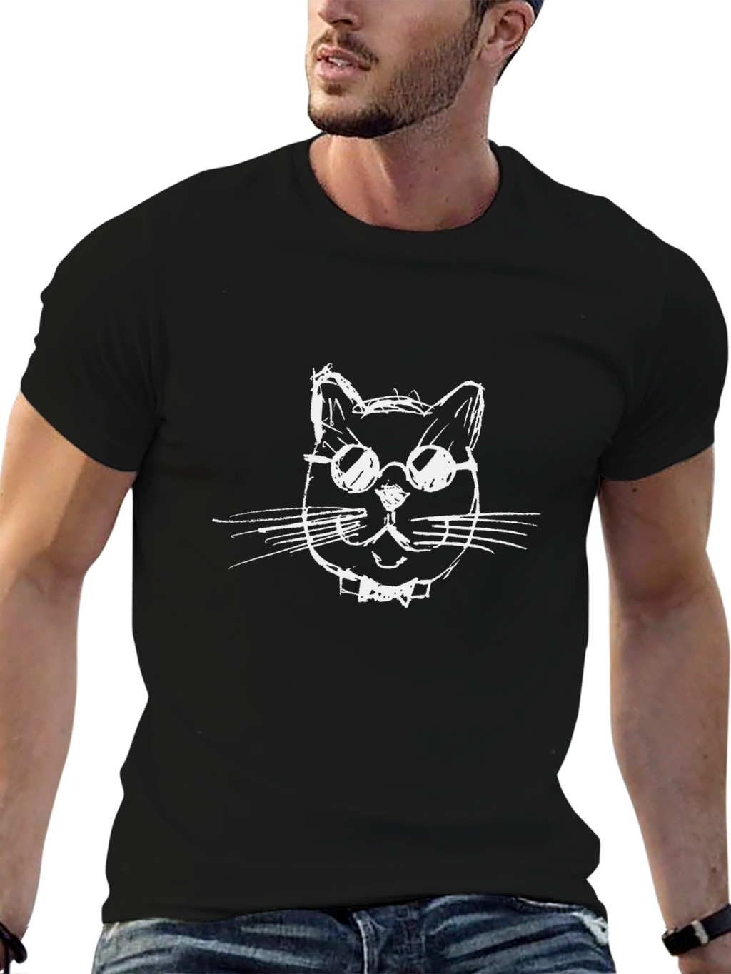 Cool Cat Graphic Tee - Black Cotton T-Shirt
