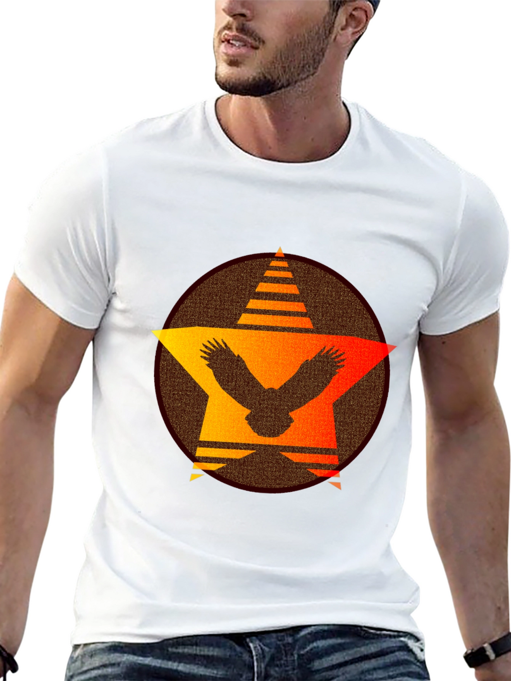 Sunset Eagle Star Graphic Tee - Black