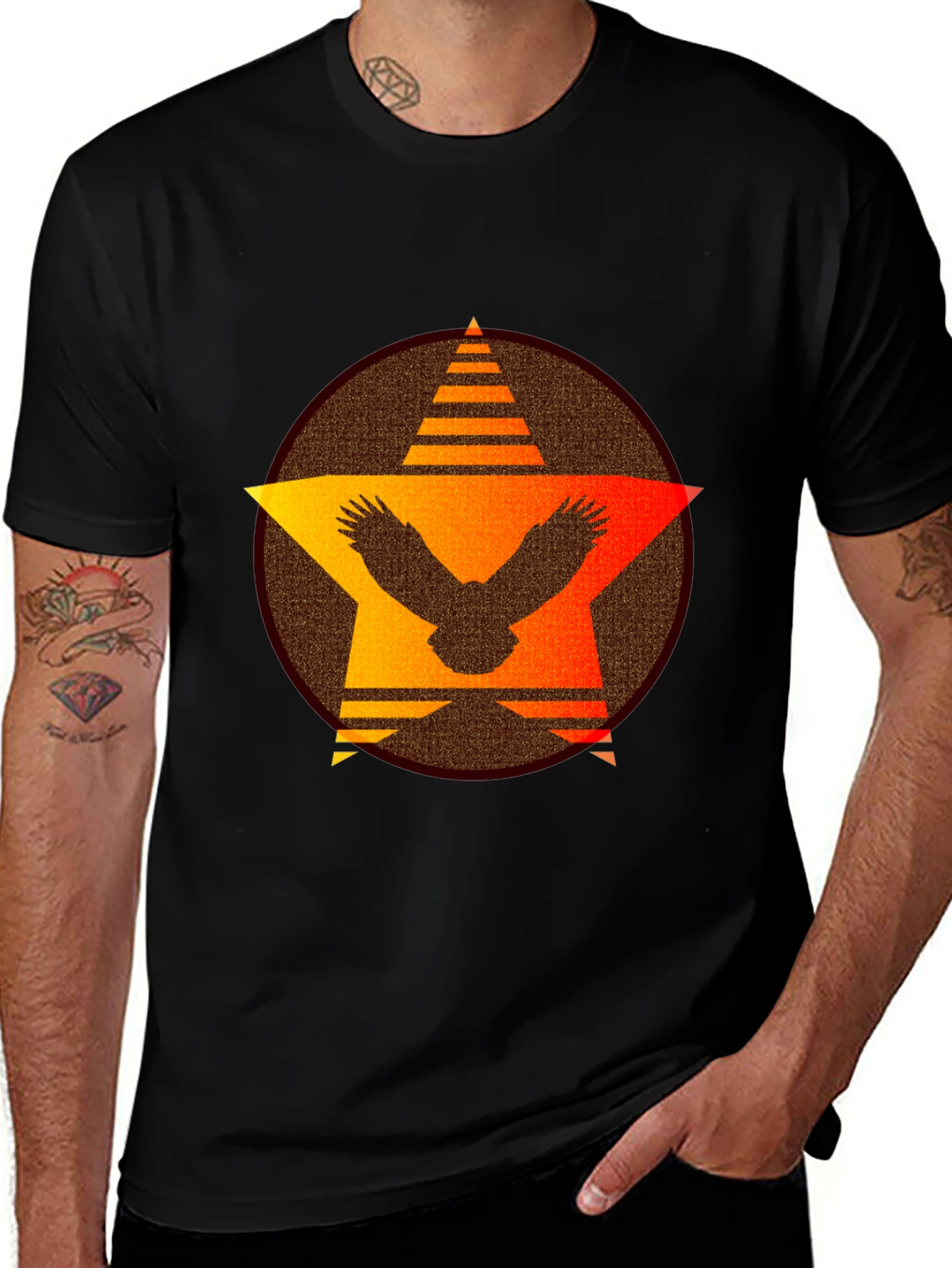 Sunset Eagle Star Graphic Tee - Black