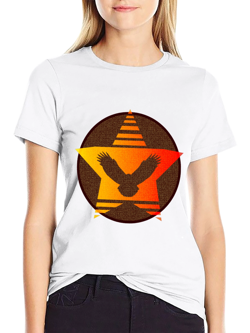 Sunset Eagle Star Graphic Tee - Black