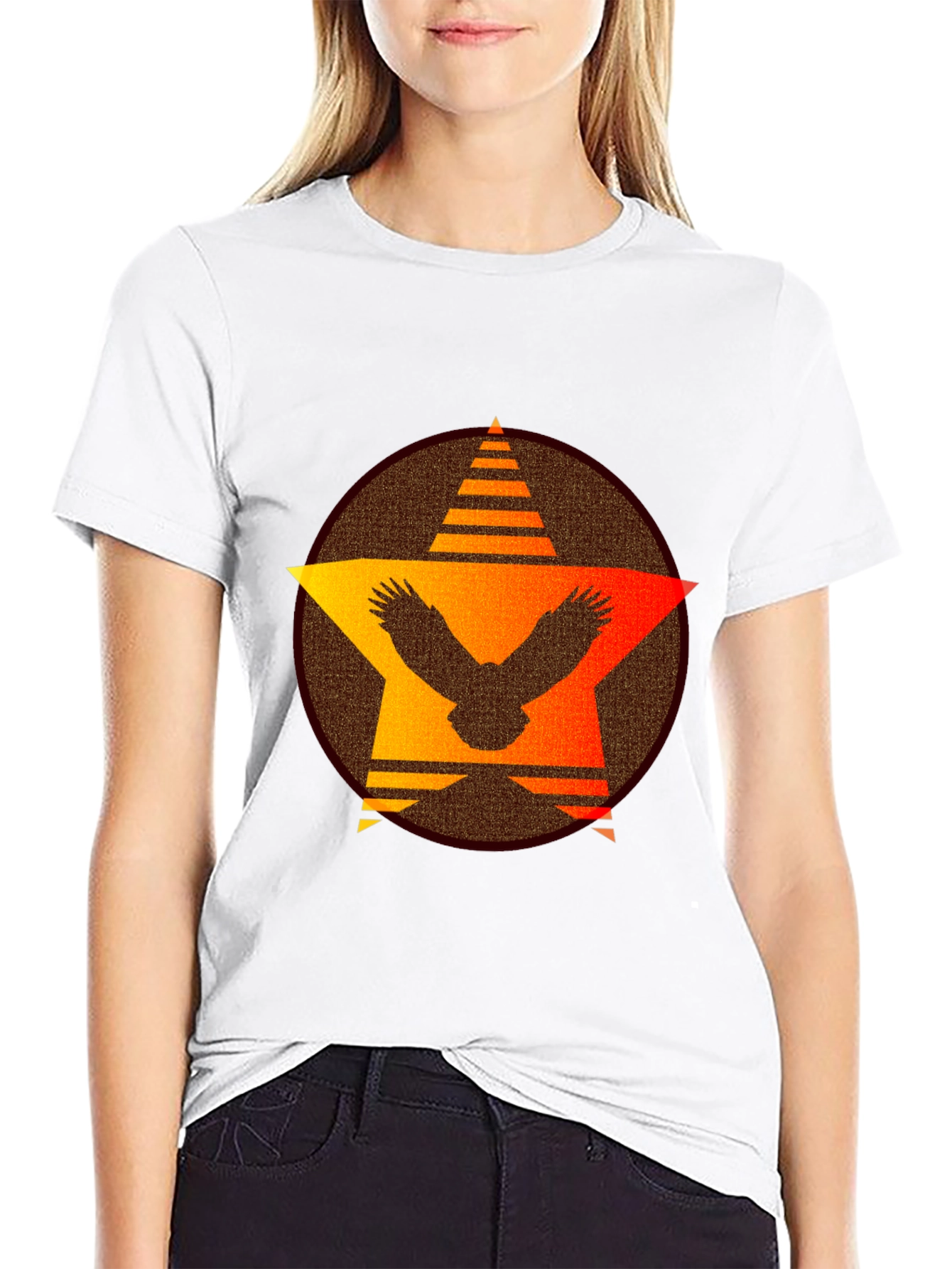 Sunset Eagle Star Graphic Tee - Black