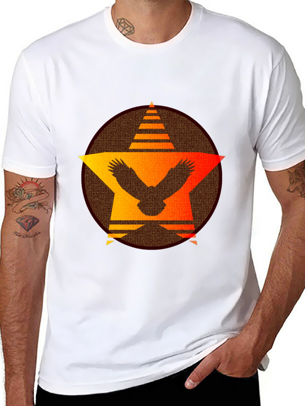 Sunset Eagle Star Graphic Tee - Black