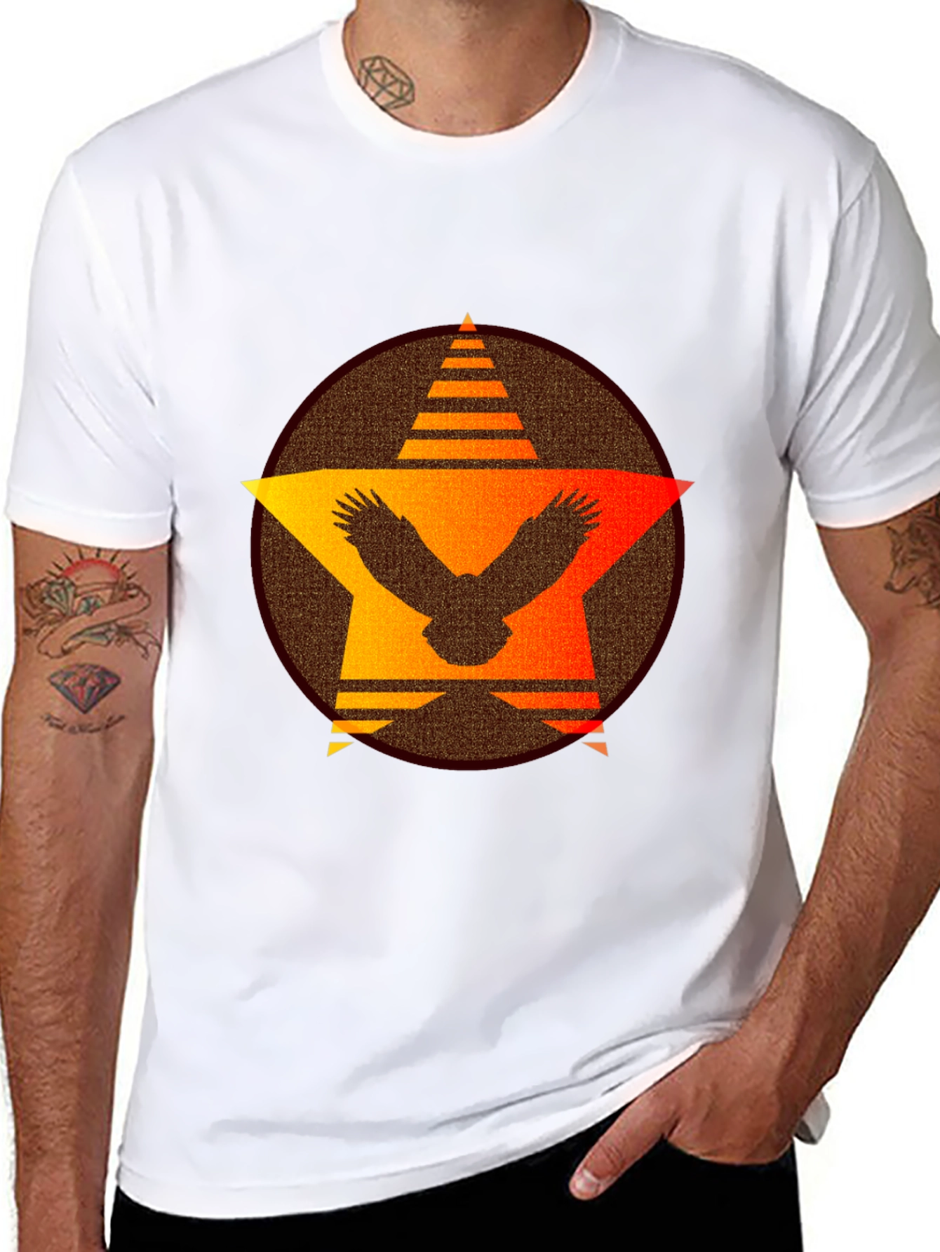Sunset Eagle Star Graphic Tee - Black