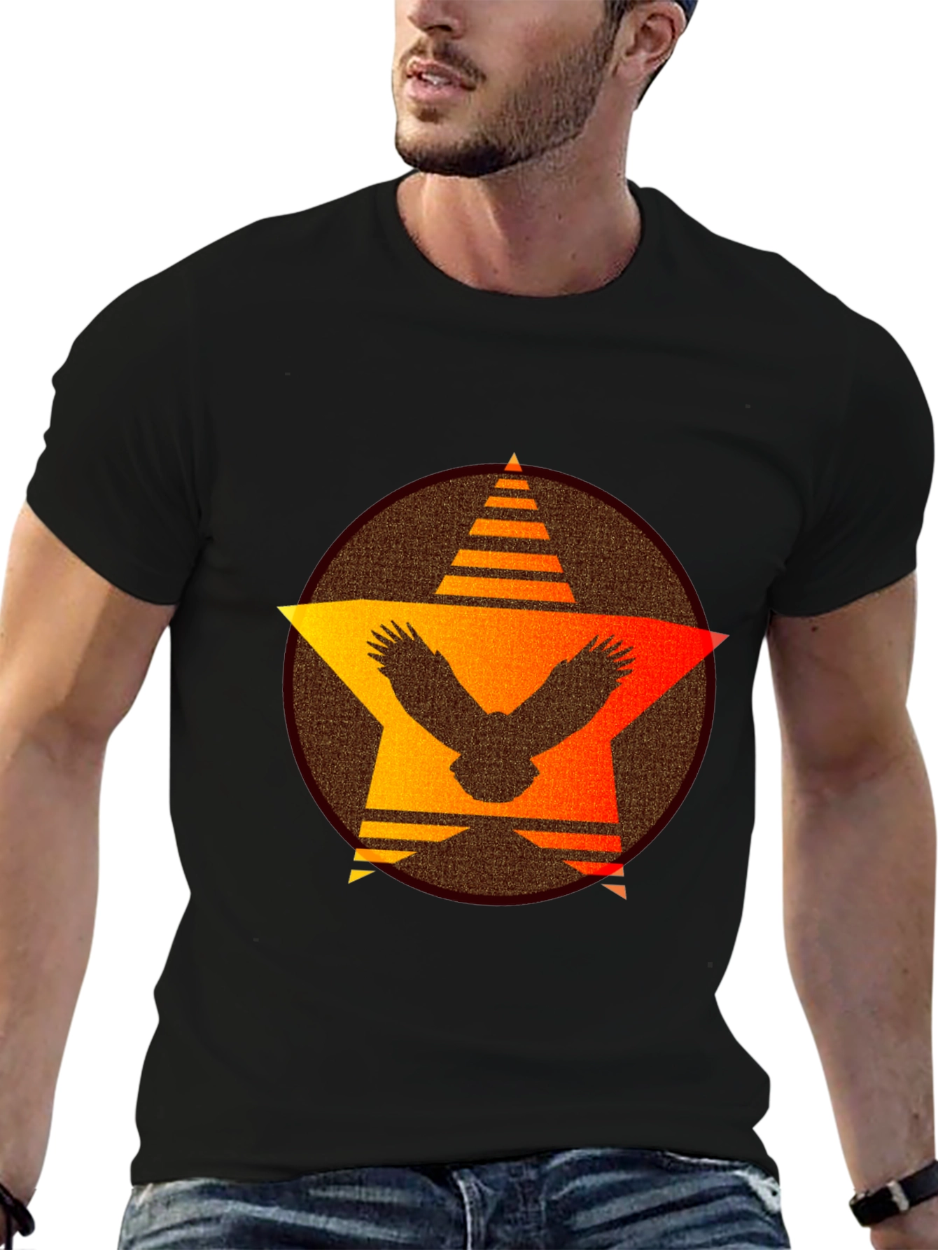 Sunset Eagle Star Graphic Tee - Black