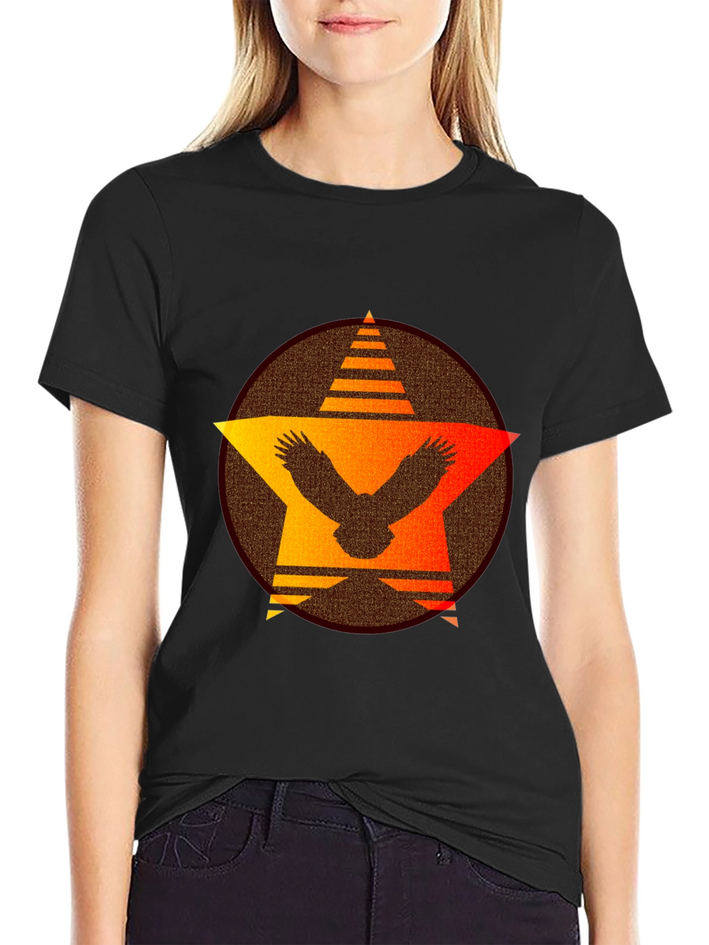 Sunset Eagle Star Graphic Tee - Black