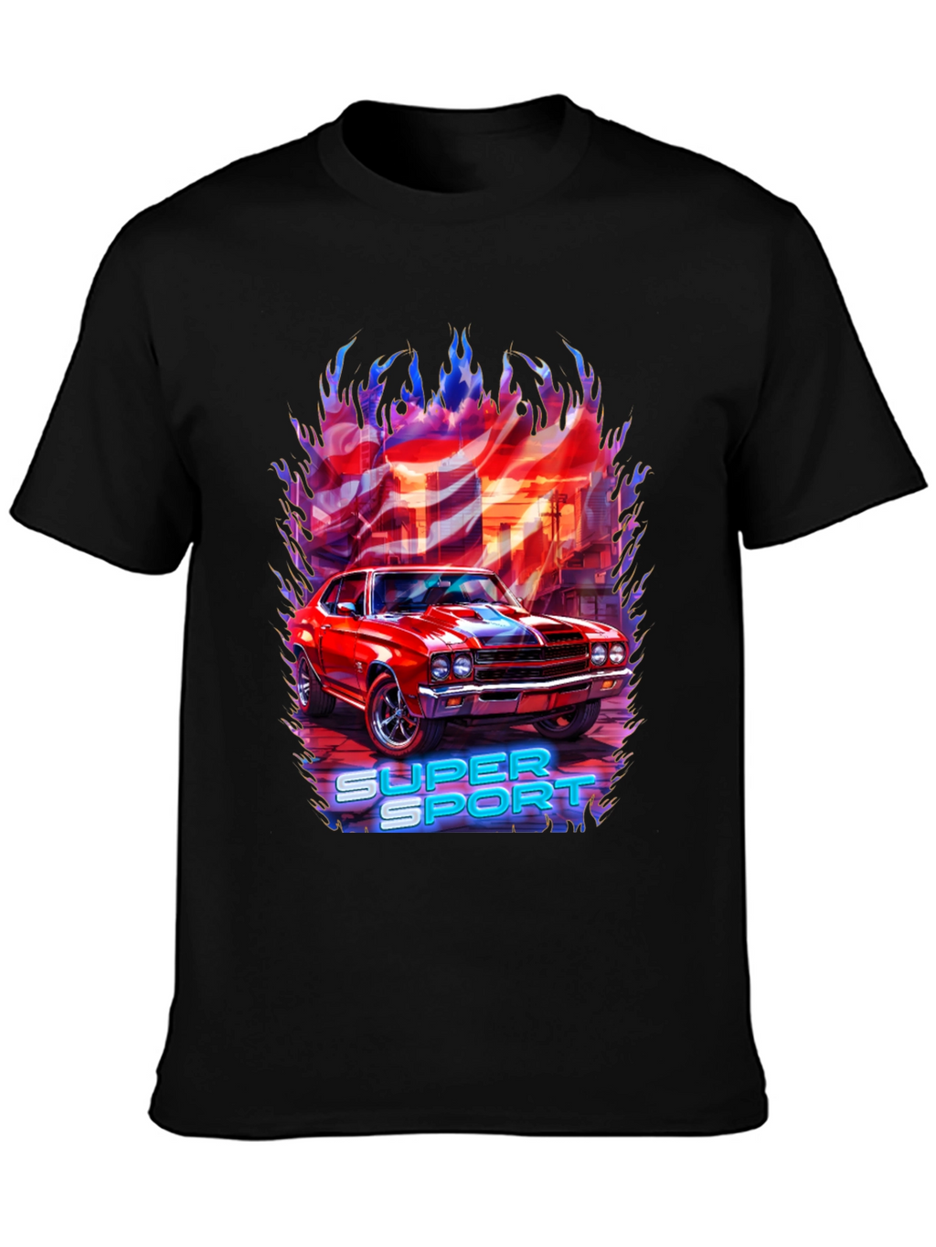 Super Sport Car Graphic T-Shirt - Black