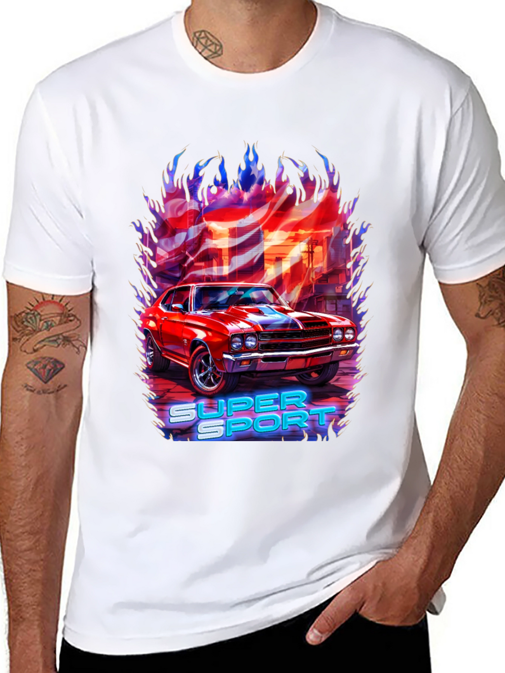 Super Sport Car Graphic T-Shirt - Black