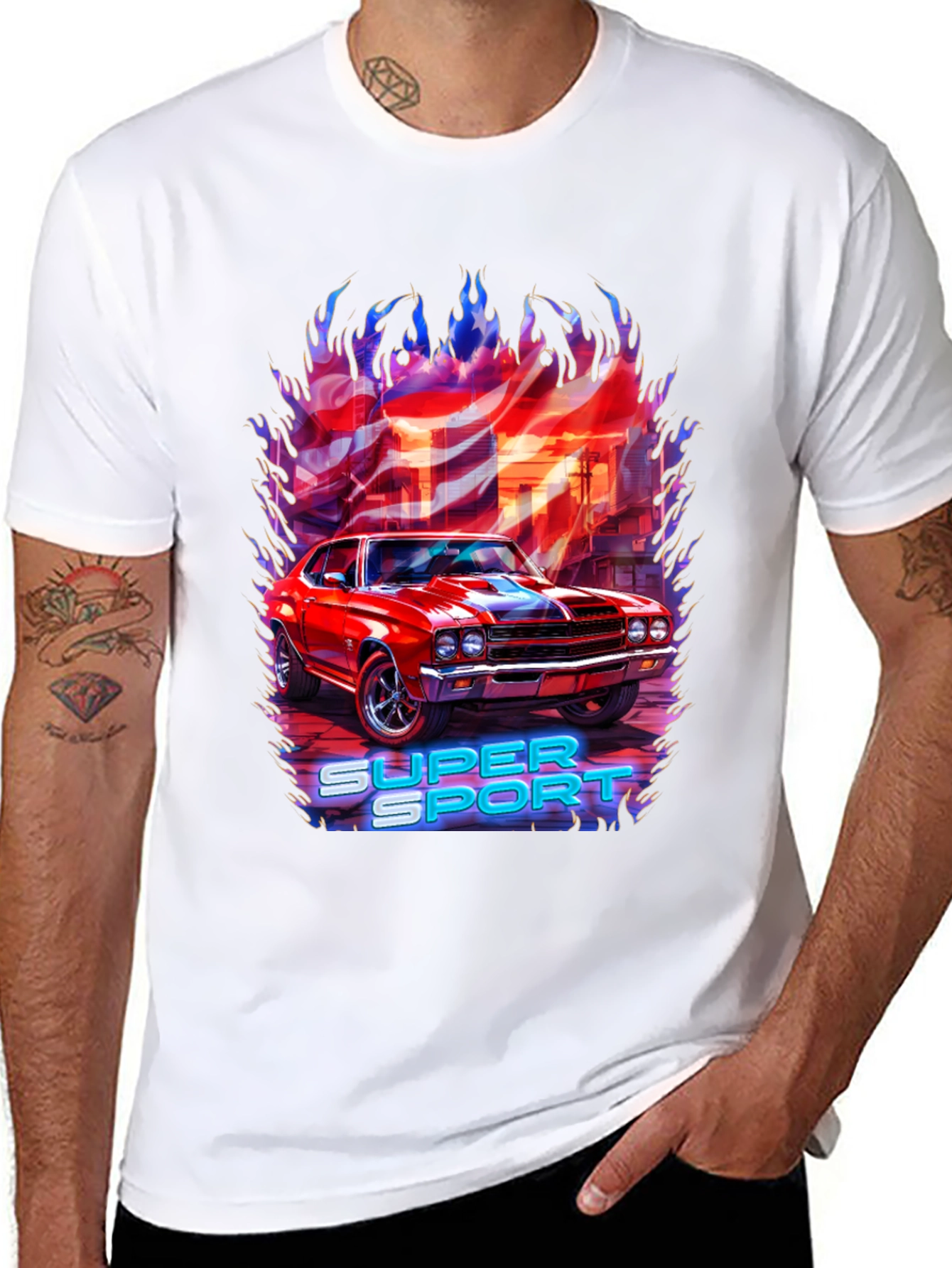 Super Sport Car Graphic T-Shirt - Black