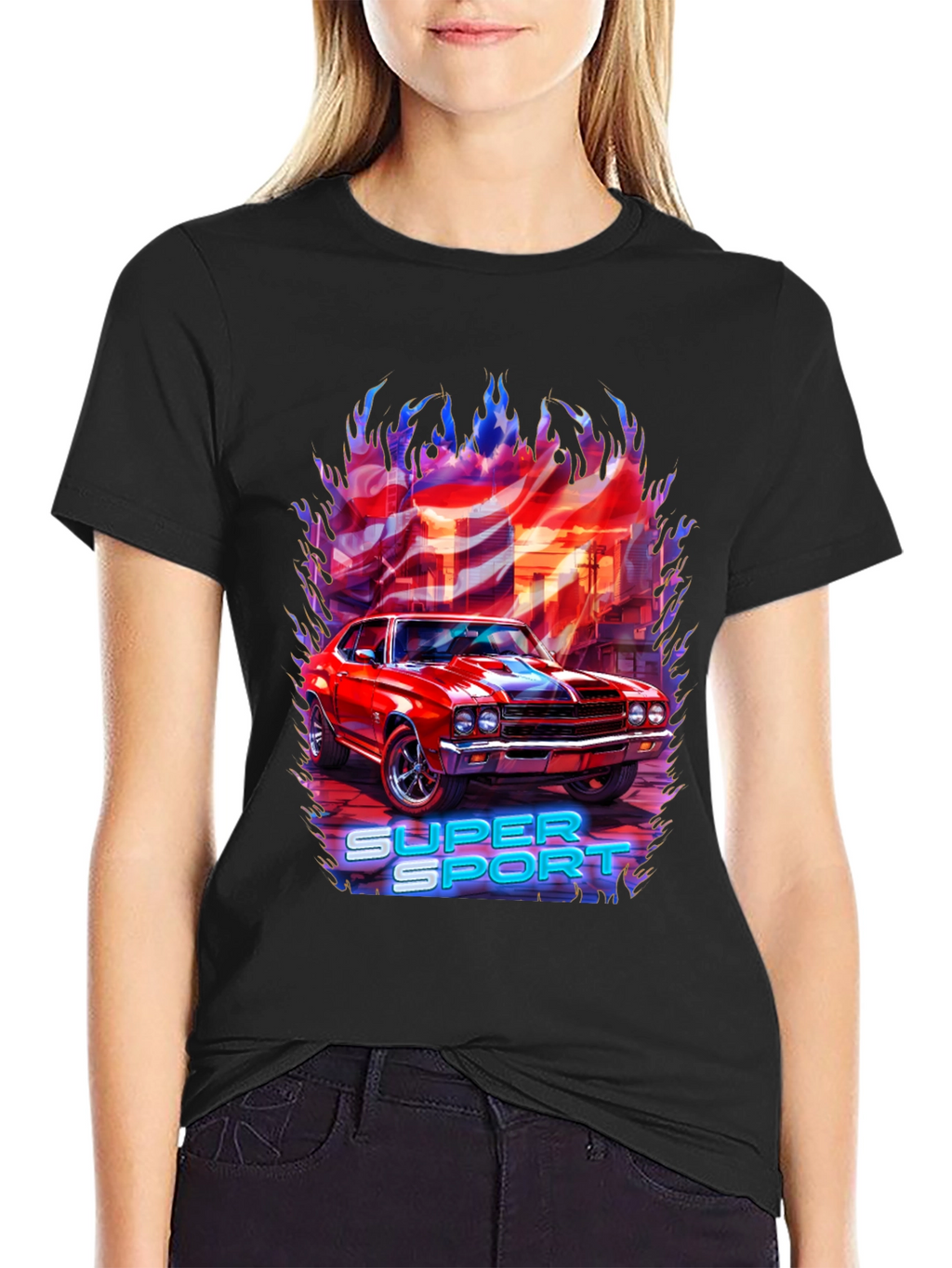 Super Sport Car Graphic T-Shirt - Black