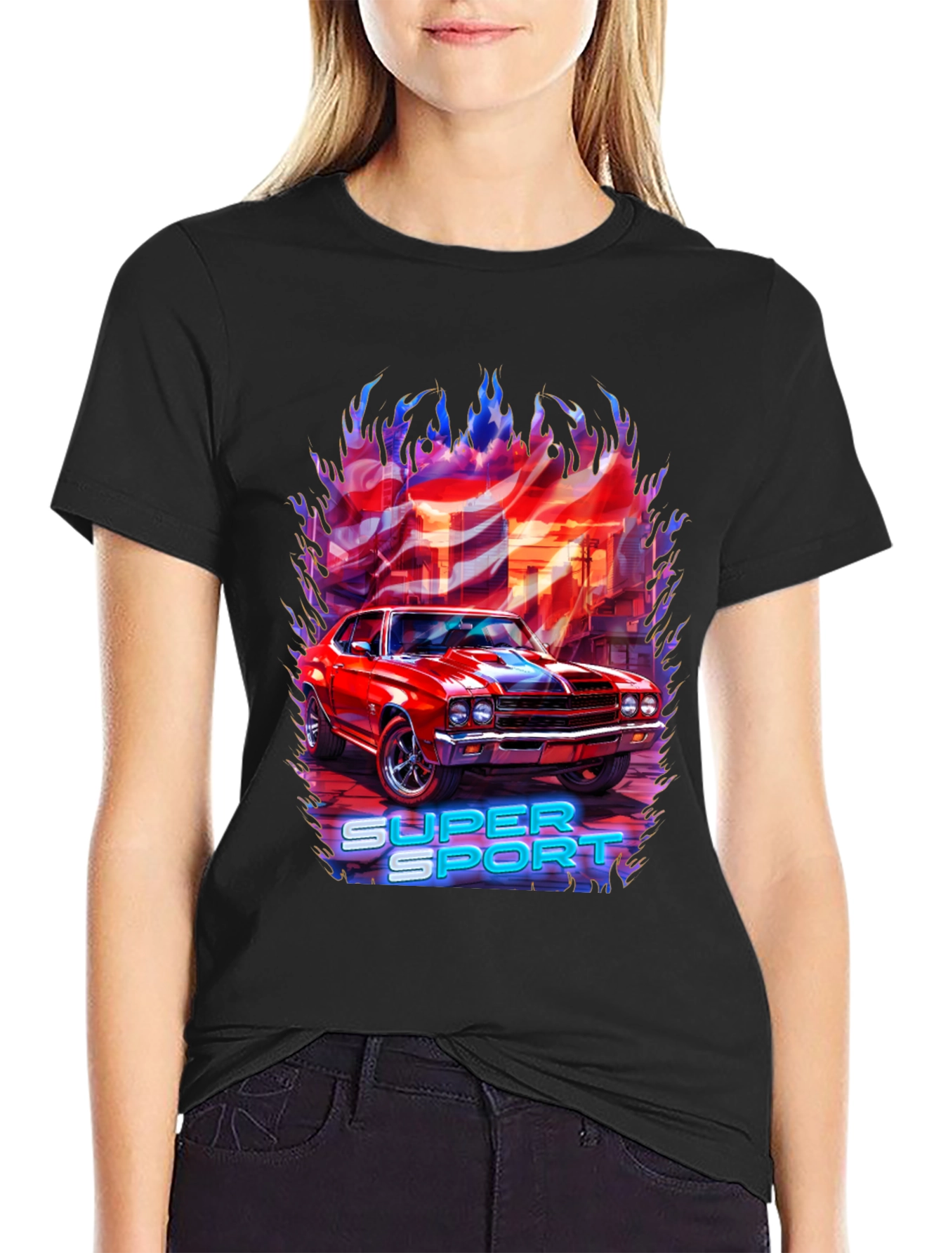 Super Sport Car Graphic T-Shirt - Black