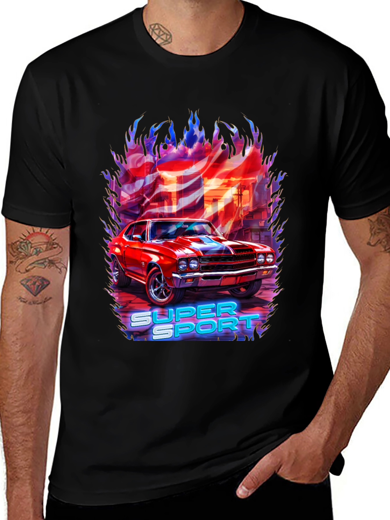 Super Sport Car Graphic T-Shirt - Black