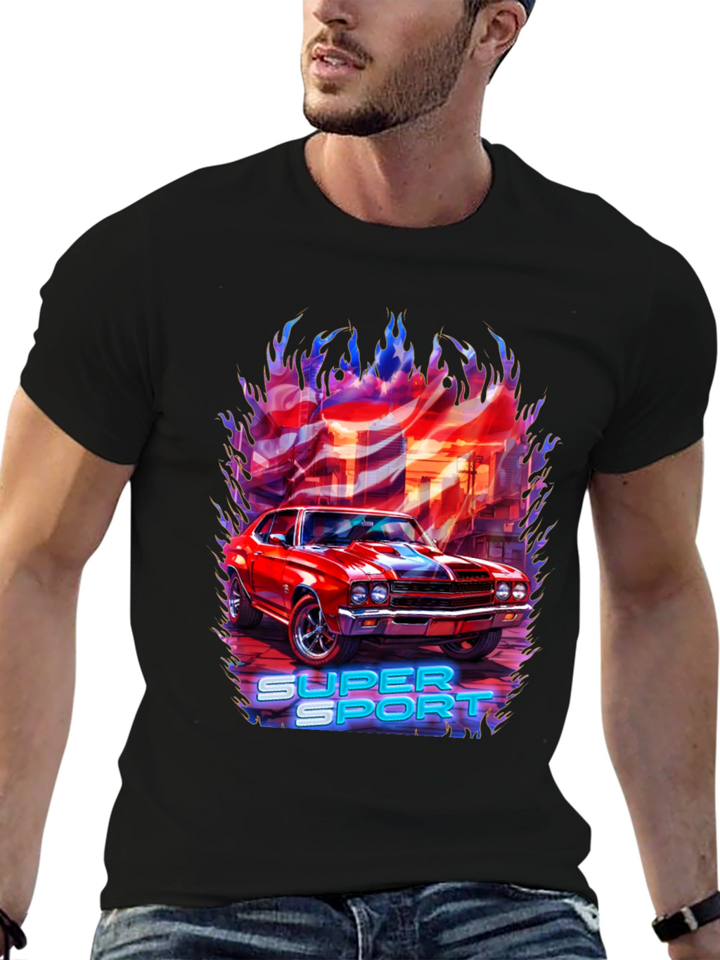 Super Sport Car Graphic T-Shirt - Black