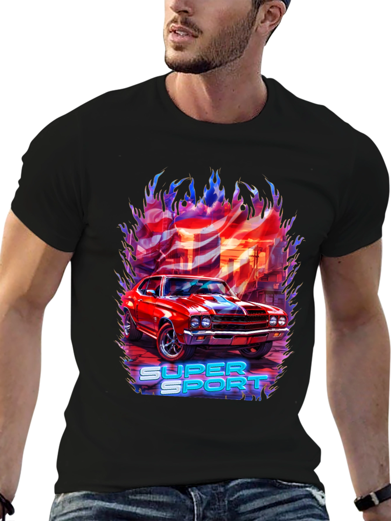 Super Sport Car Graphic T-Shirt - Black