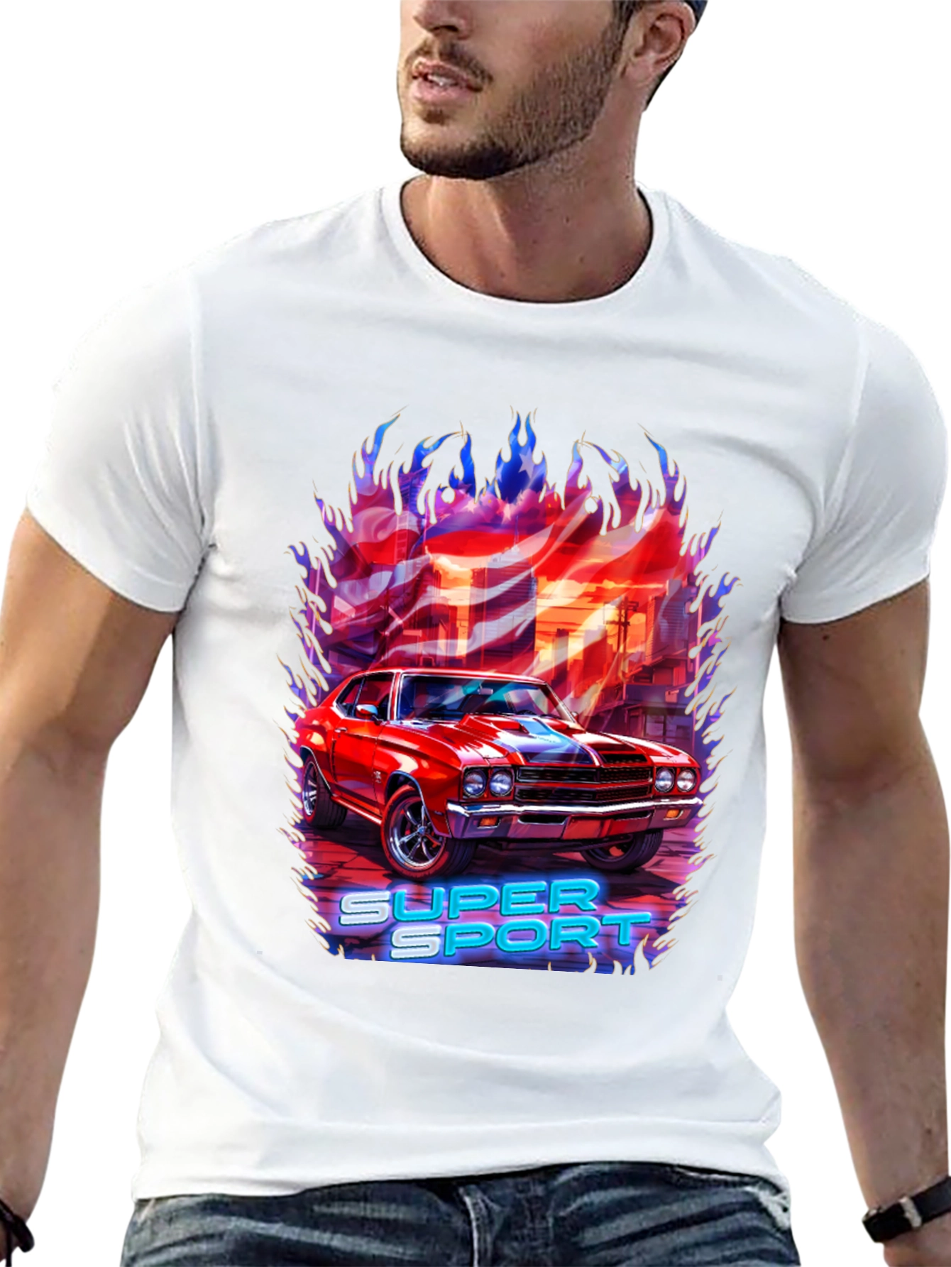 Super Sport Car Graphic T-Shirt - Black