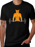 Muscle Cat Lifting Weights Graphic Tee