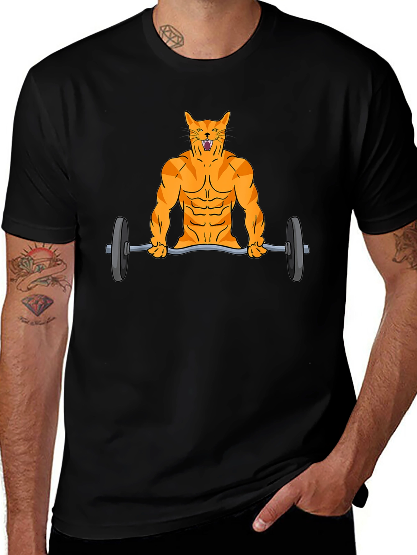 Muscle Cat Lifting Weights Graphic Tee
