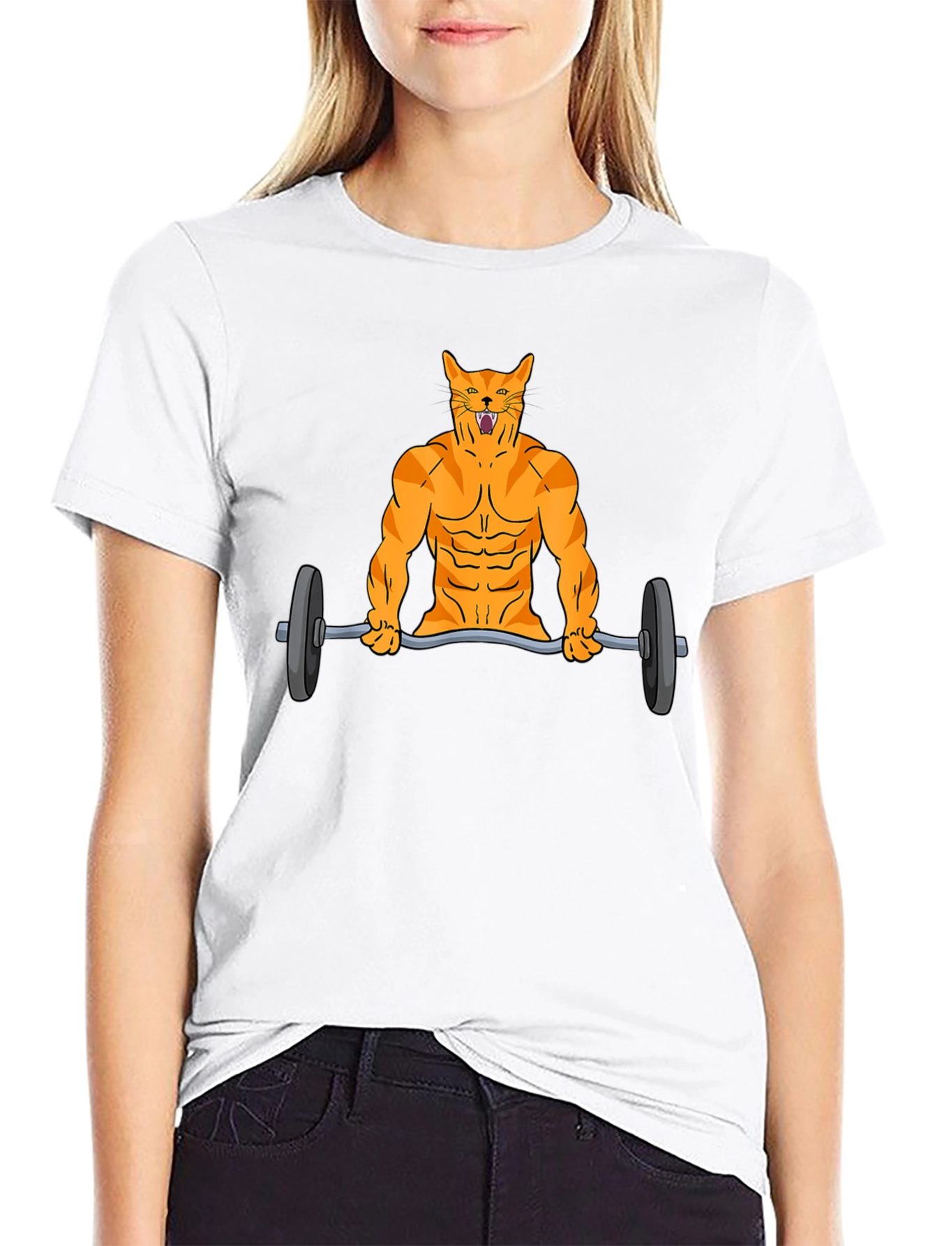 Muscle Cat Lifting Weights Graphic Tee