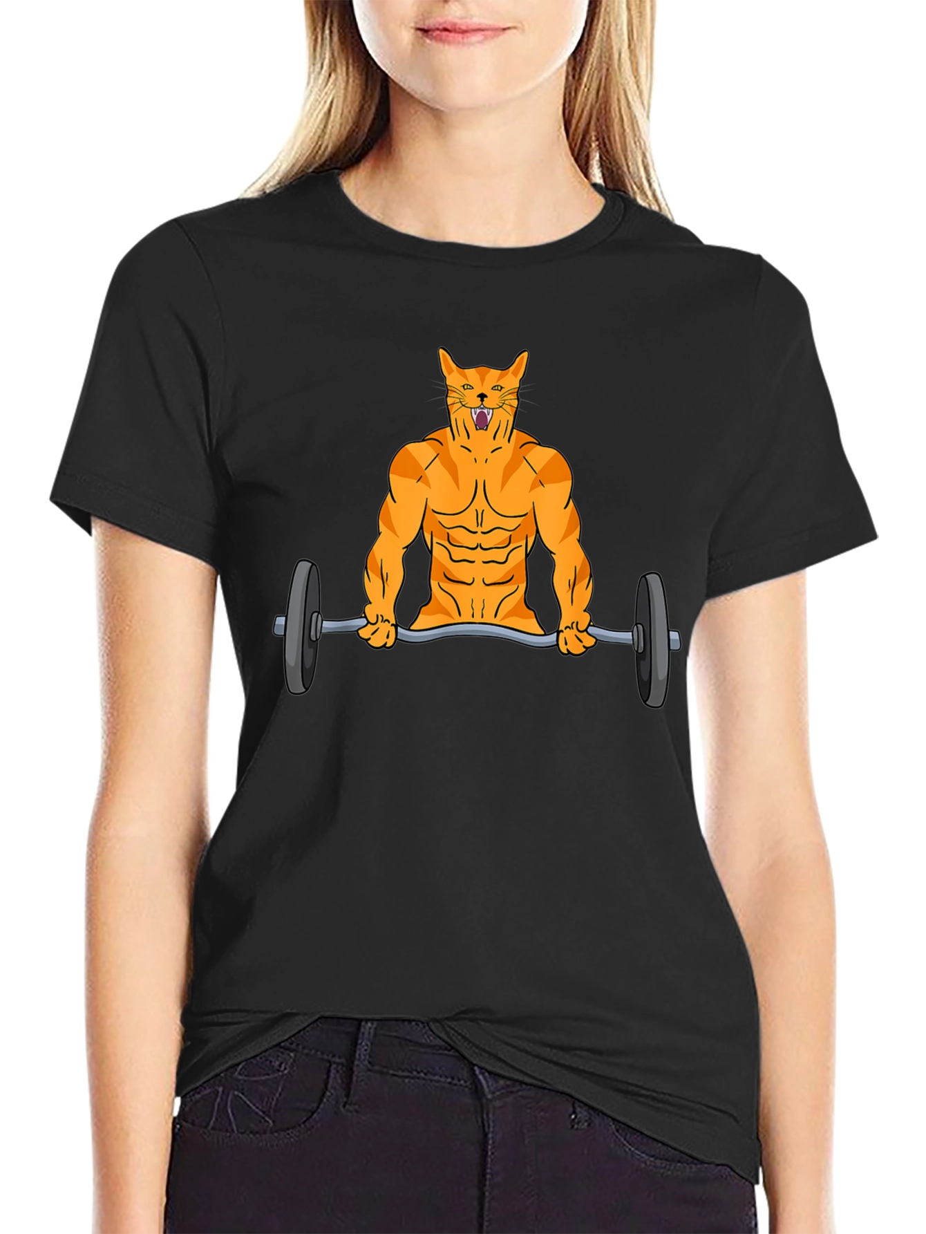 Muscle Cat Lifting Weights Graphic Tee