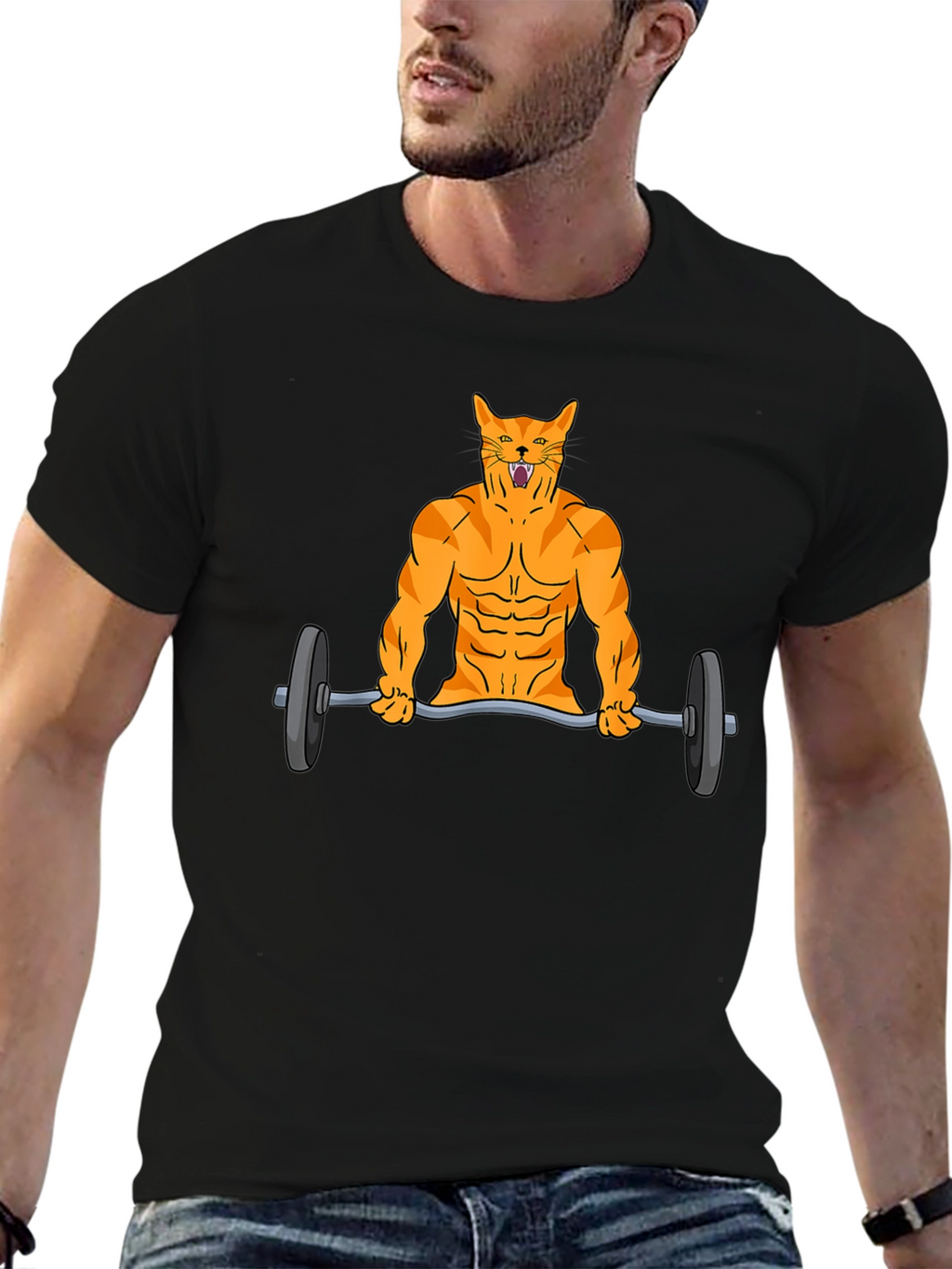 Muscle Cat Lifting Weights Graphic Tee