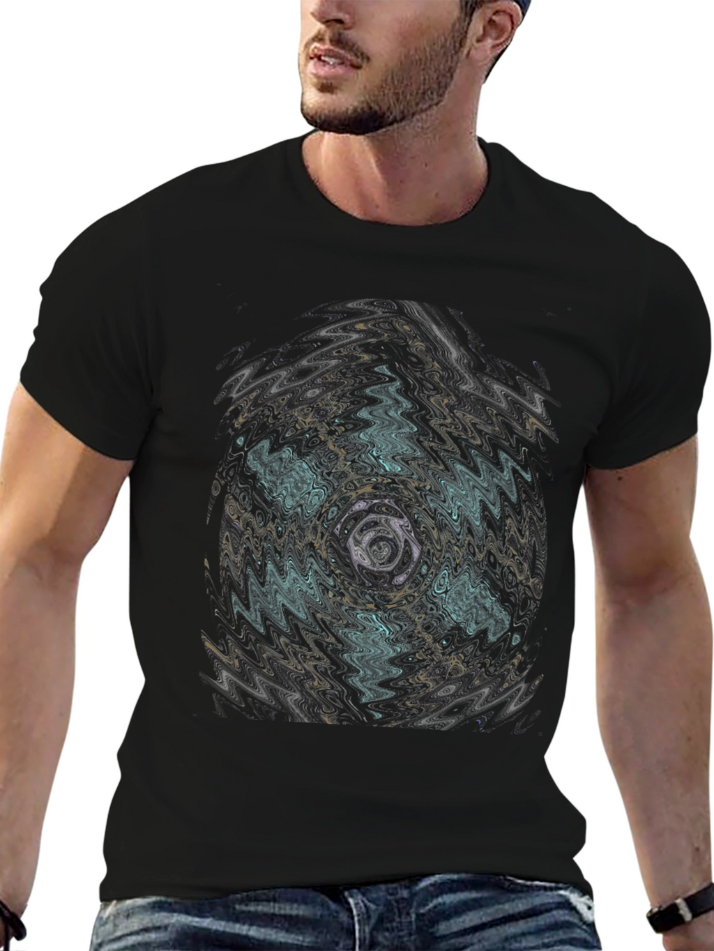 Abstract Vortex Graphic Black T-Shirt