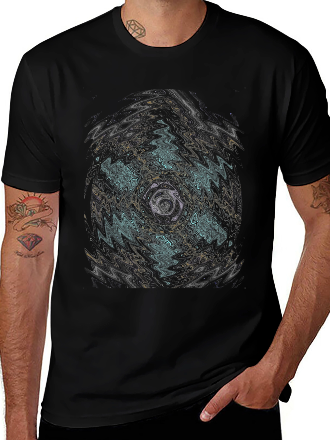 Abstract Vortex Graphic Black T-Shirt