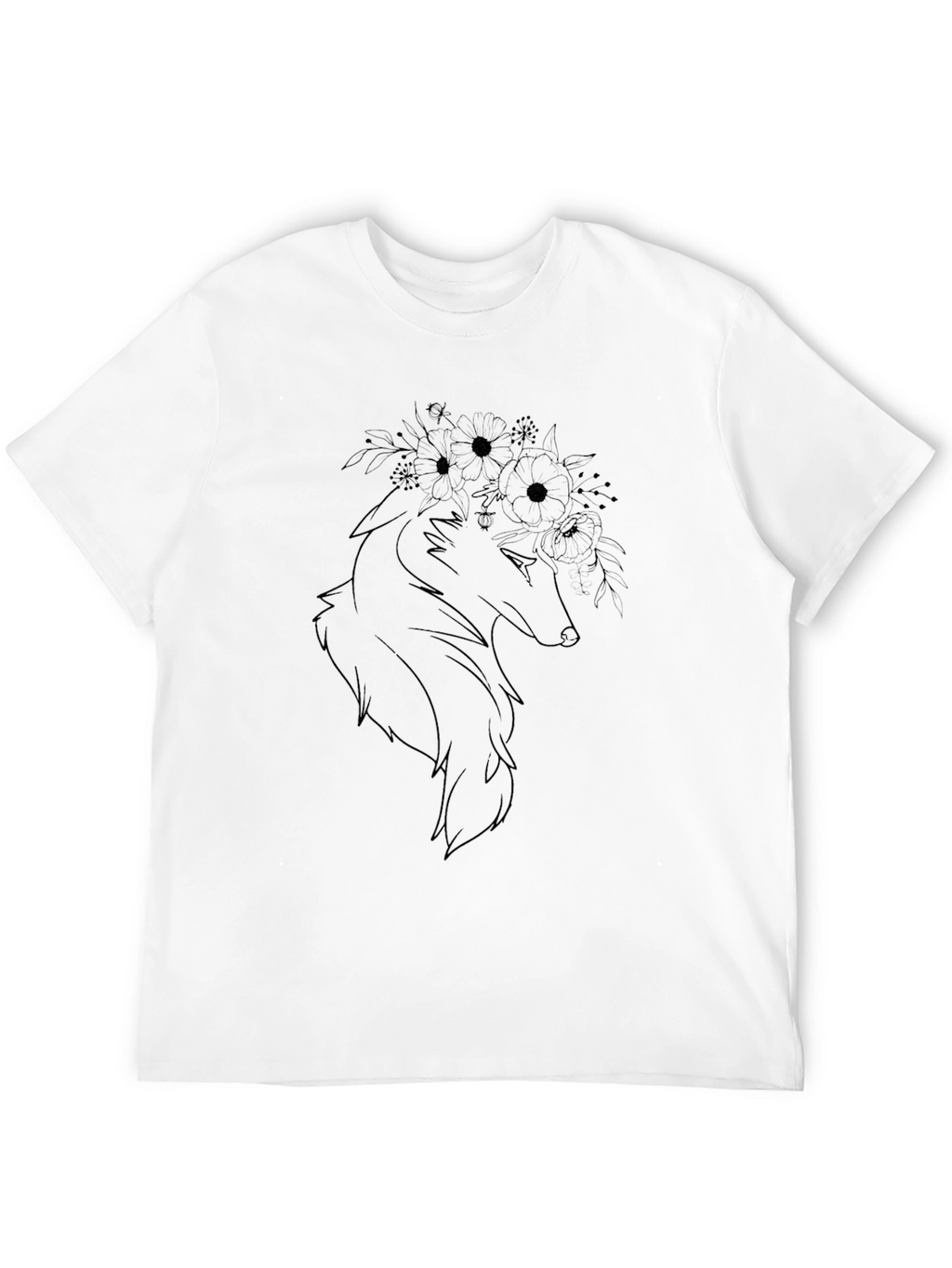 Floral Wolf Graphic T-Shirt - Stylish Mens Tee