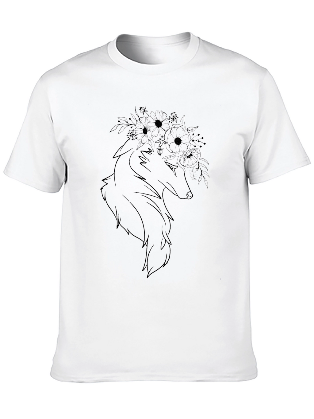 Floral Wolf Graphic T-Shirt - Stylish Mens Tee